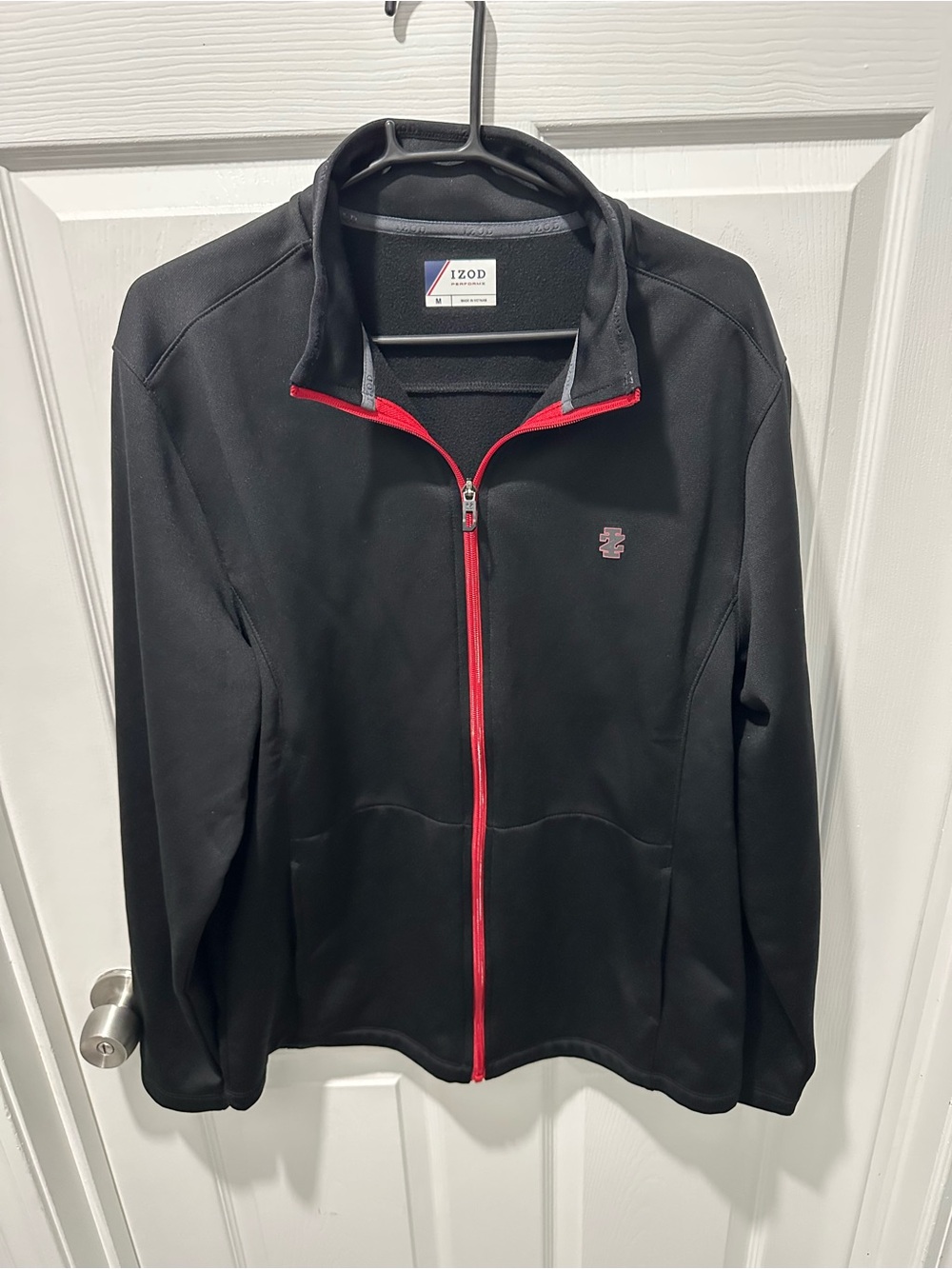 IZOD; Black Jacket with Red Zipper Accents; Men’s Medium